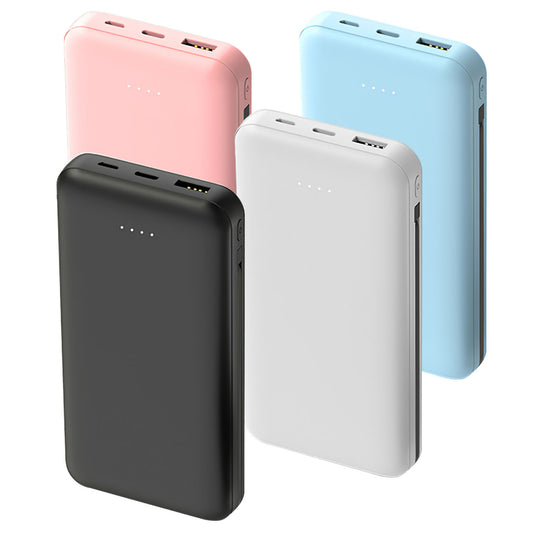 1Pc 10000mAh Power Bank Portable Phone Charger External Battery Pack With LT And Type C Double Ended Cable Type C USB Cable Fit For IOSPhone 14 Android And More - MobilTak